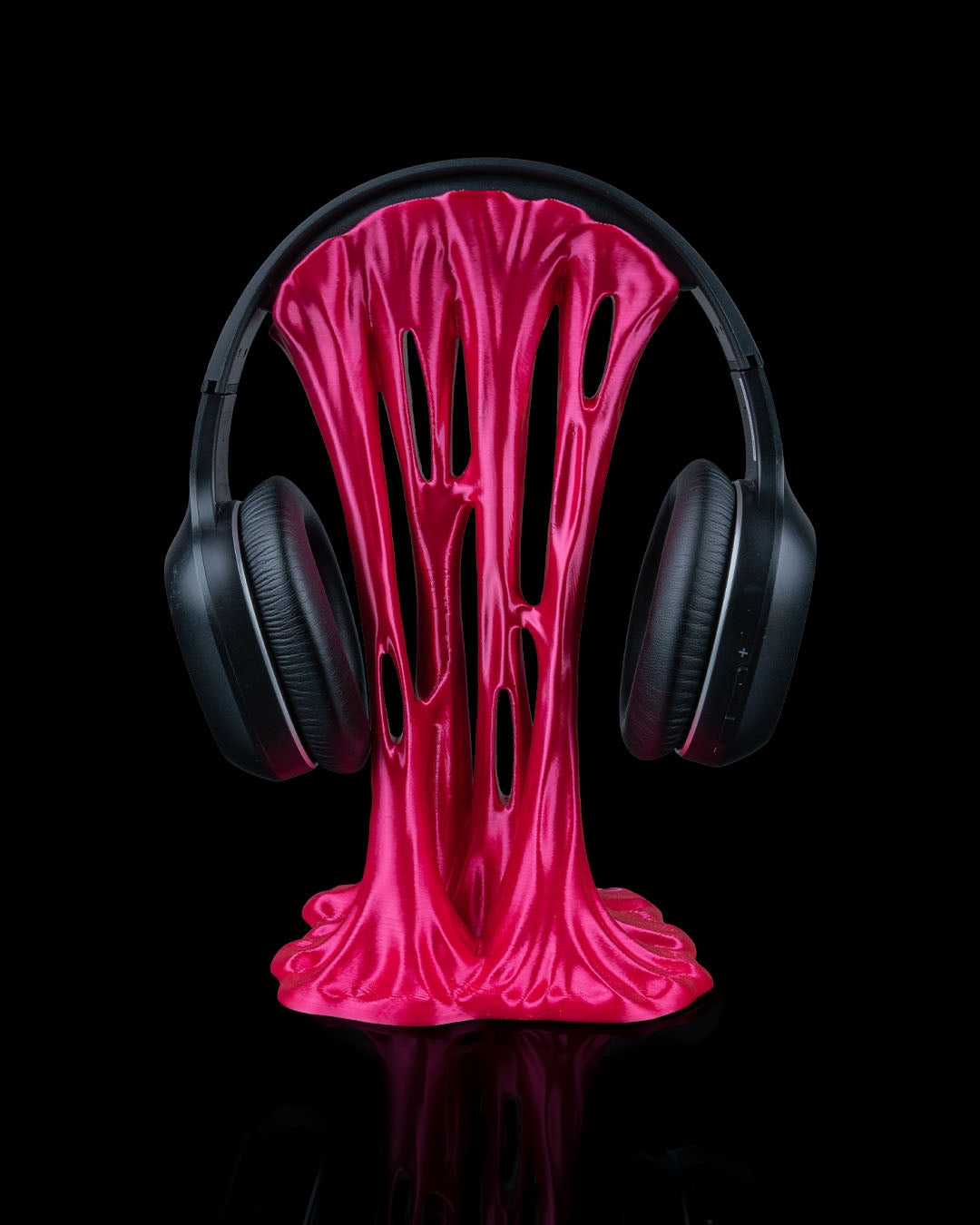 Headset-Halter im pinken Sticky-Splash-Design von vorne mit Headset