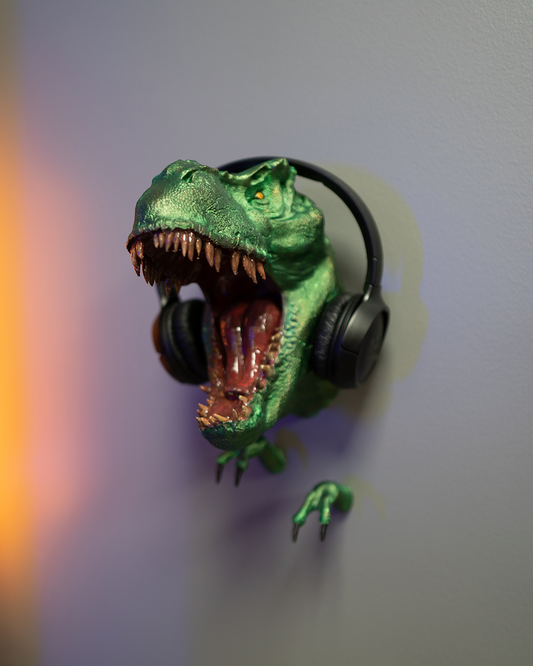 T-Rex Kopf Wandhalterung – 3D-gedruckter Headsethalter für Gamer und Dino-Fans