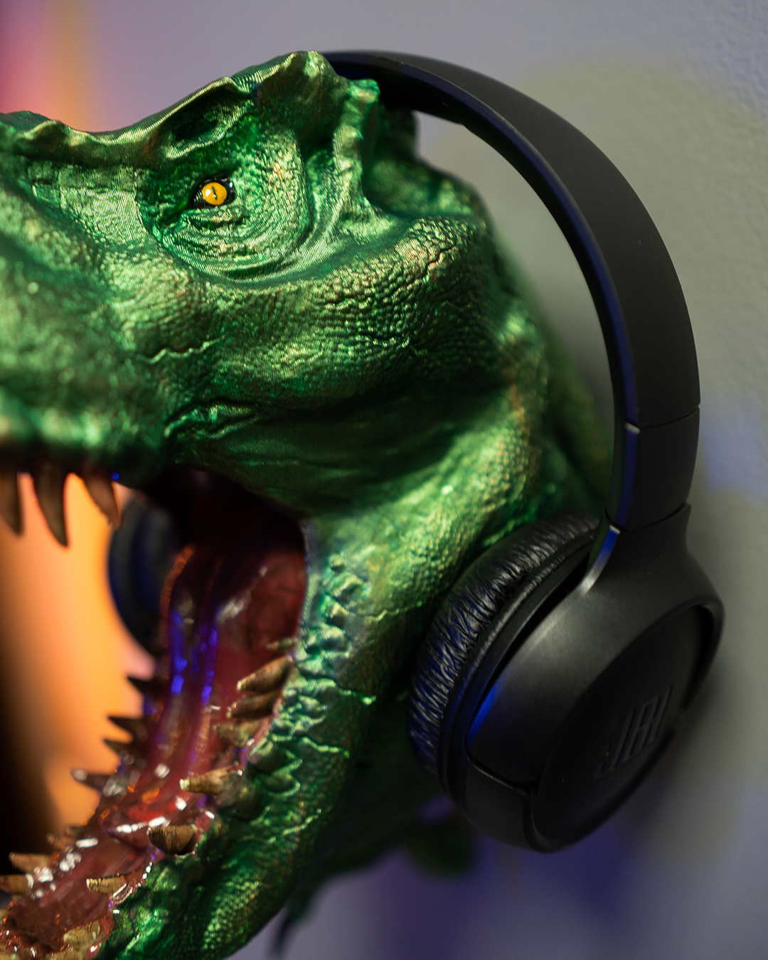 T-Rex Kopf Wandhalterung – 3D-gedruckter Headsethalter für Gamer und Dino-Fans