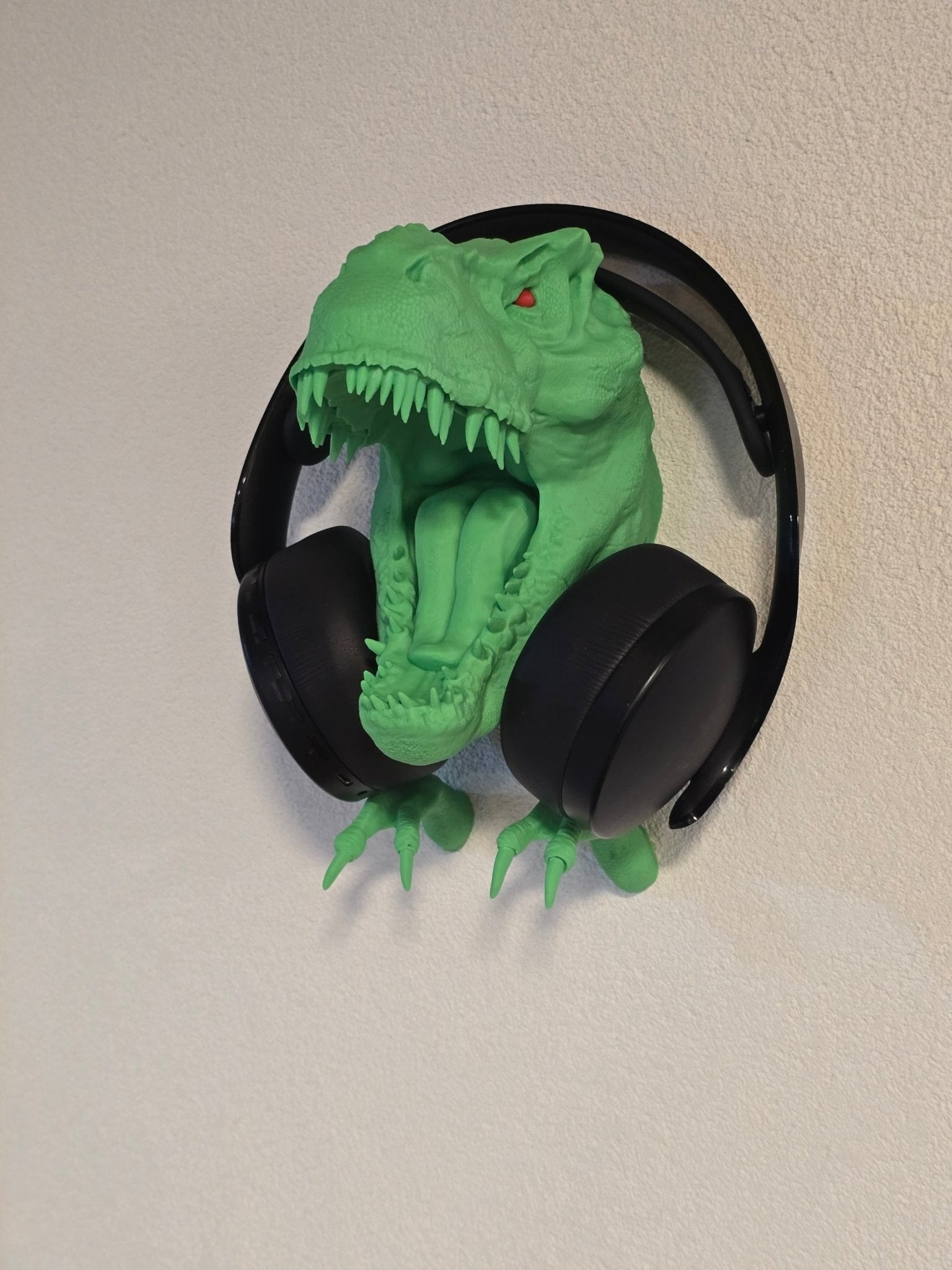 T-Rex Wandhalterung für Headset mit wählbarer Augenfarbe - physisches 3D-Modell, Ansicht 3