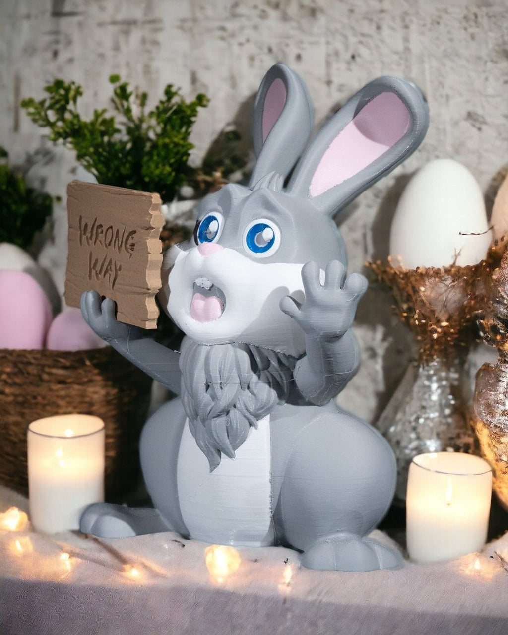 Witzige Hasenfigur Wrong Way – Der lustige Wegweiser für Ostern (22cm) - physisches 3D-Modell, Ansicht 3