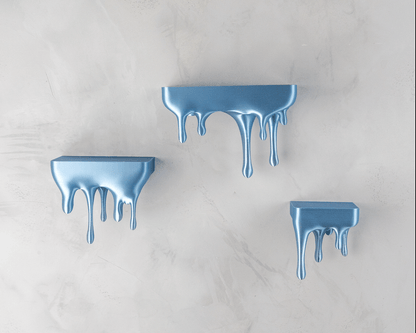 Wandregal-Set im Drip-Design in Blau – frontal

