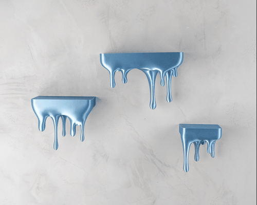 Wandregal-Set im Drip-Design in Blau – frontal

