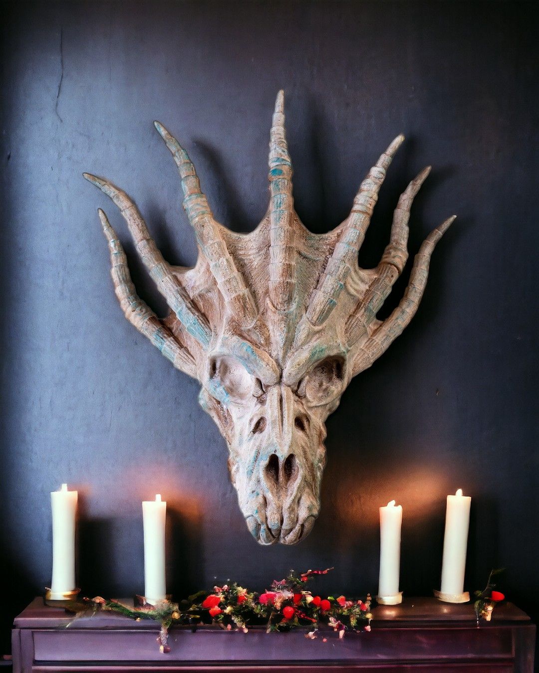 Stachel Drachenschädel Wanddeko Spiky Dragon (27 cm) - physisches 3D-Modell, Ansicht 2