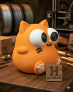 Niedliche Katzen Spardose mit großen Augen – Farbe Orange - physisches 3D-Modell, Ansicht 4