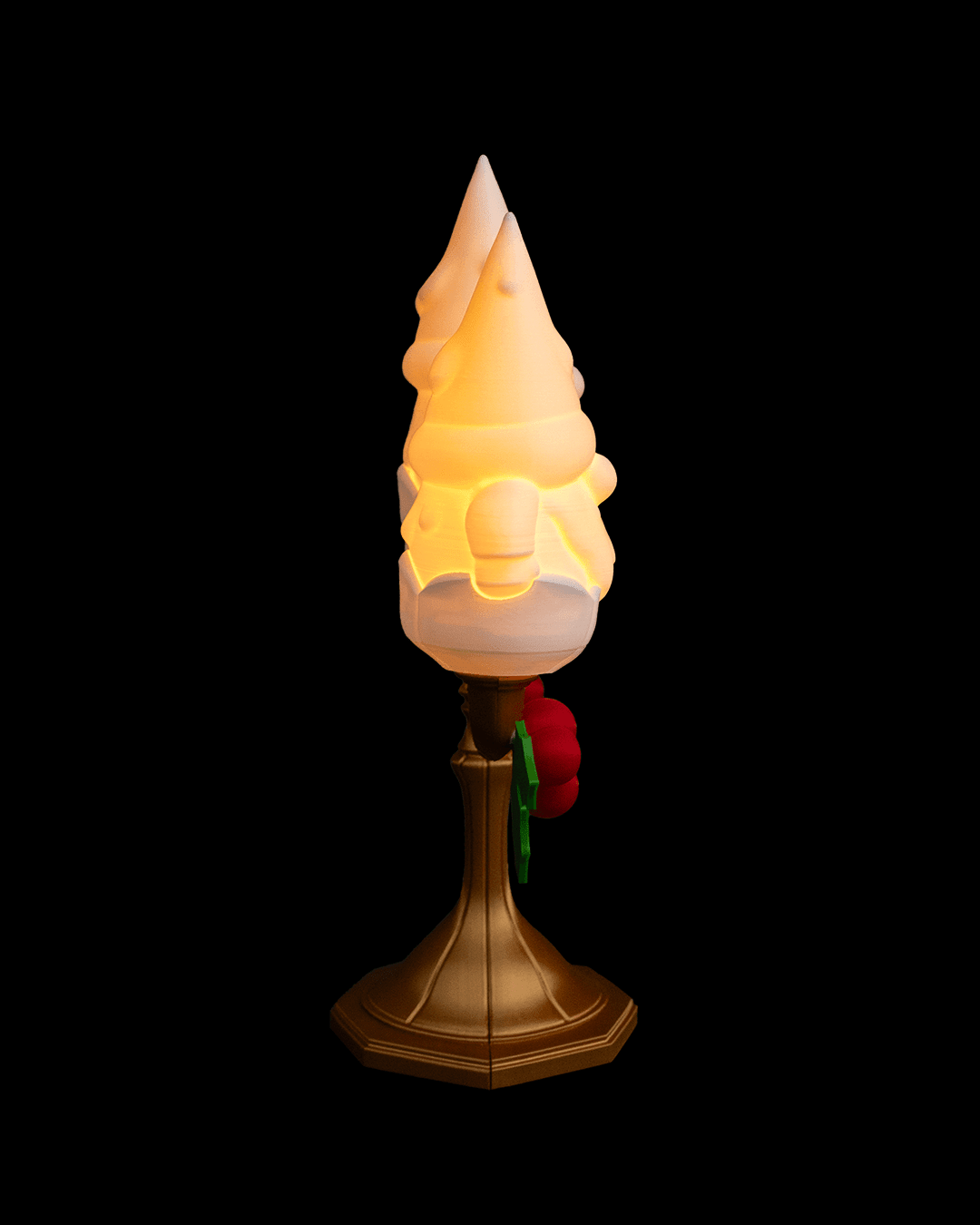 LED Wichtel Kerzenständer Tischlampe Gnomedelabra 3-flammig 25 cm - physisches 3D-Modell, Ansicht 4