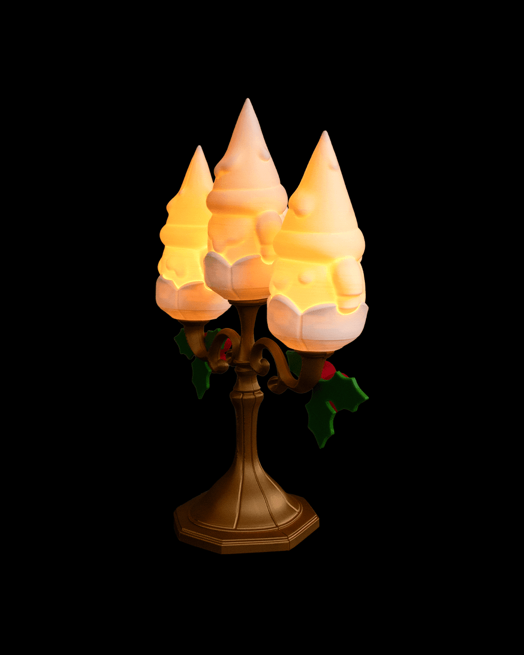 LED Wichtel Kerzenständer Tischlampe Gnomedelabra 3-flammig 25 cm - physisches 3D-Modell, Ansicht 5