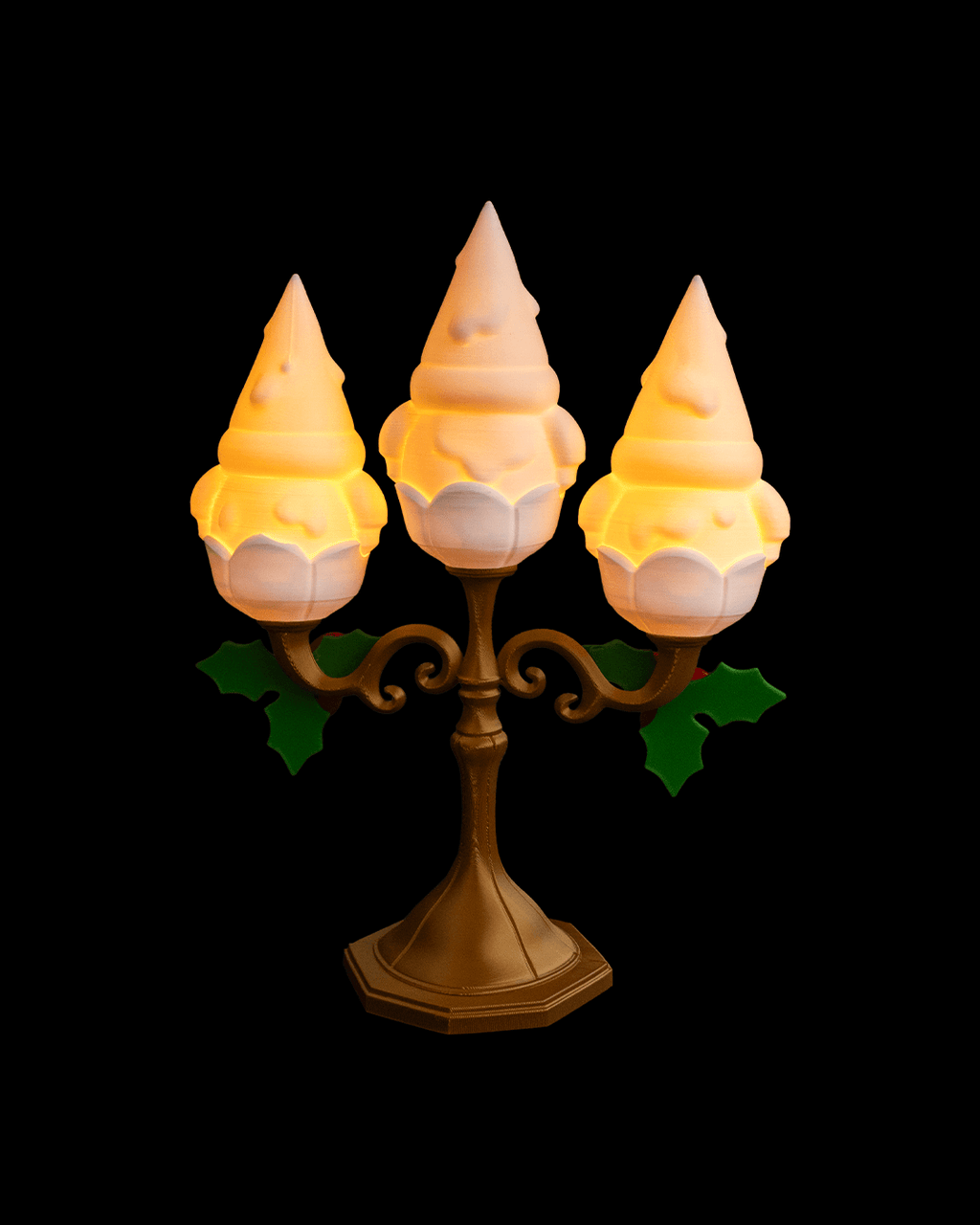 LED Wichtel Kerzenständer Tischlampe Gnomedelabra 3-flammig 25 cm - physisches 3D-Modell, Ansicht 6