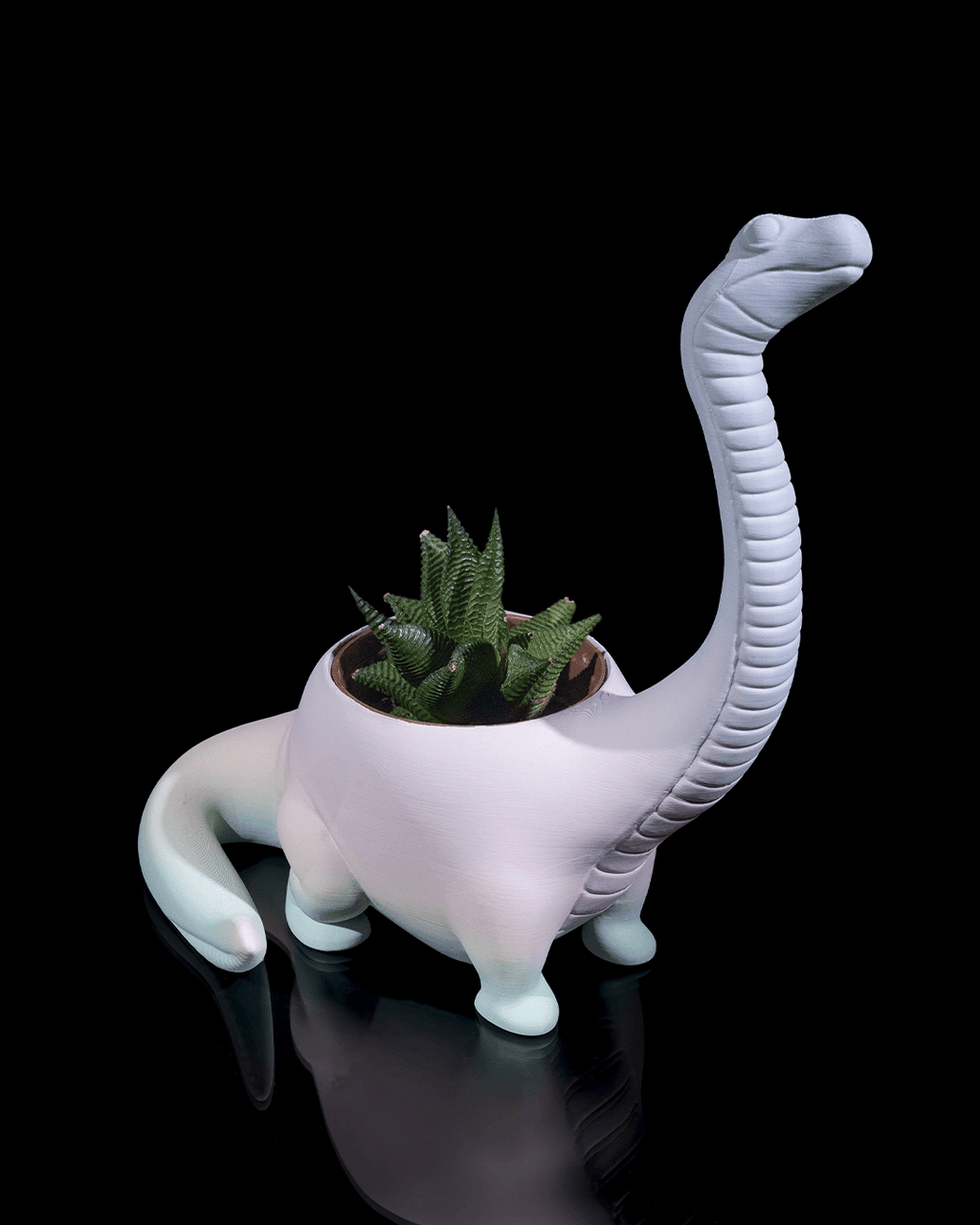 Dino Pflanztopf Lang hals Süße Deko in Wunschfarbe - physisches 3D-Modell, Ansicht 3