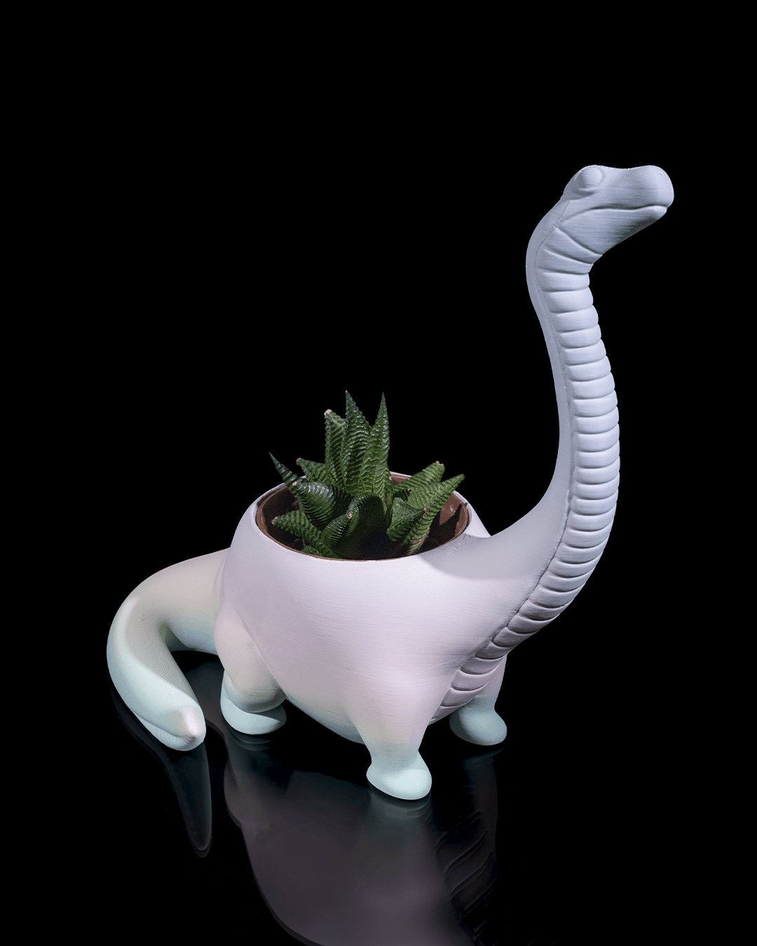 Dino Pflanztopf Lang hals Süße Deko in Wunschfarbe - physisches 3D-Modell, Ansicht 3