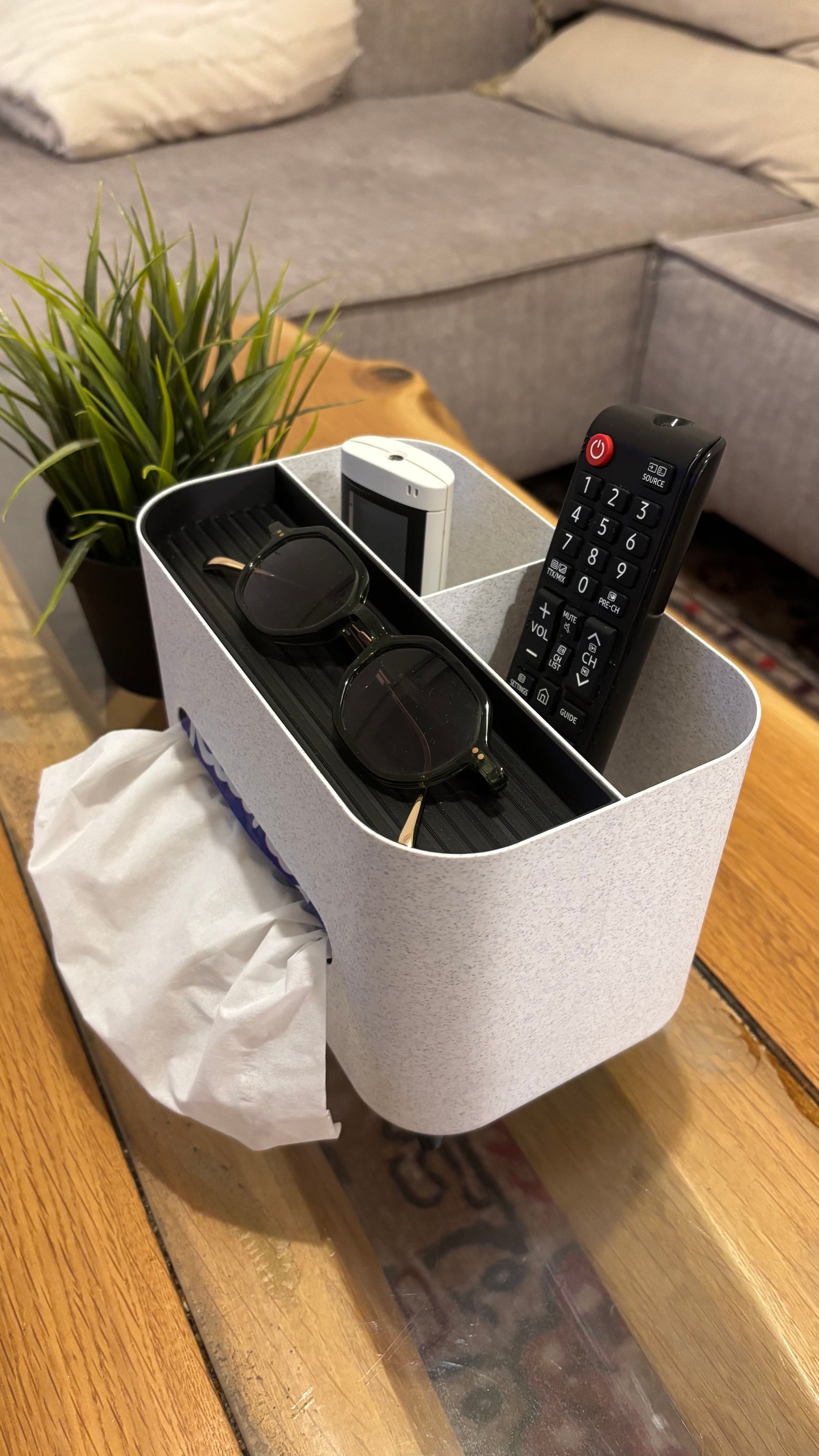 Organizer Box mit Taschentuchspender – Ordnungsbox für Wohnzimmer, Büro & Schreibtisch