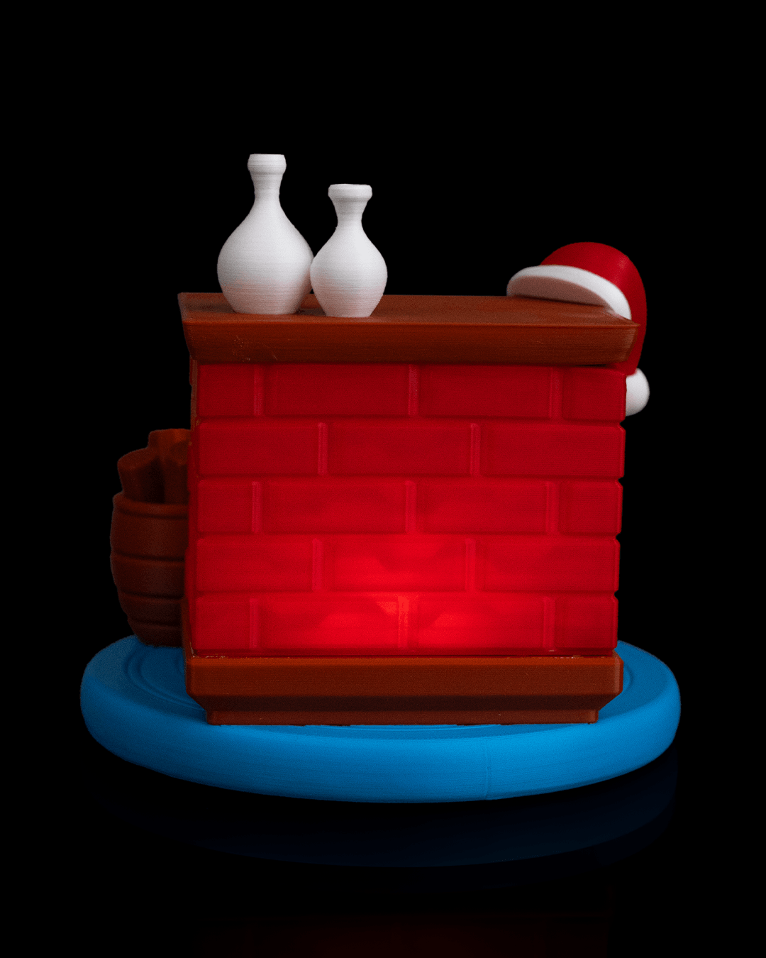 LED Kamin Nachtlicht mit schlafender Katze und Weihnachtsmütze 12 cm