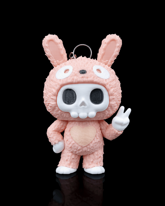 Skubbies Tuff Figur | Der einzigartige Hase-Skelett-Schlüsselanhänger in Pink | Dein neues düster-niedliches Sammlerstück