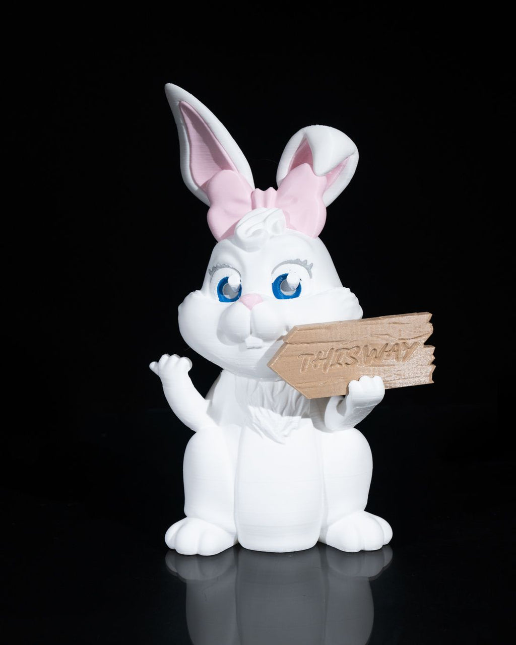 Charmante Hasen-Dame This Way Wegweiser-Figur für Ostern (22cm) - physisches 3D-Modell, Ansicht 3