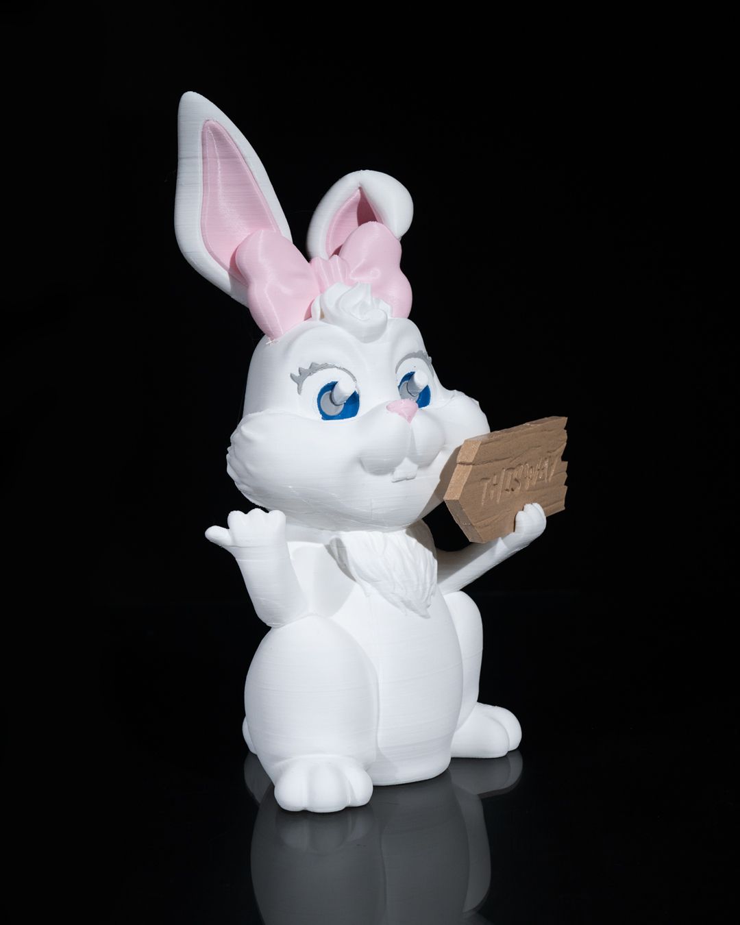 Charmante Hasen-Dame This Way Wegweiser-Figur für Ostern (22cm) - physisches 3D-Modell, Ansicht 4