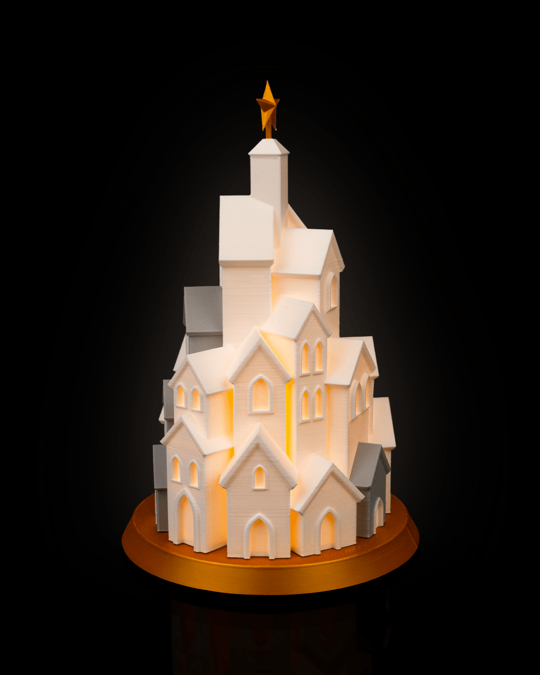 LED Winterdorf Tischlampe Winter Village Turm 19 cm