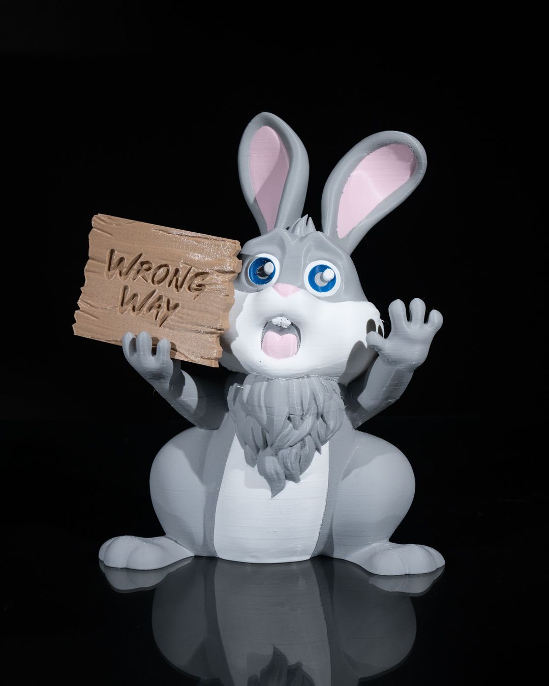 Witzige Hasenfigur Wrong Way – Der lustige Wegweiser für Ostern (22cm) - physisches 3D-Modell, Ansicht 4