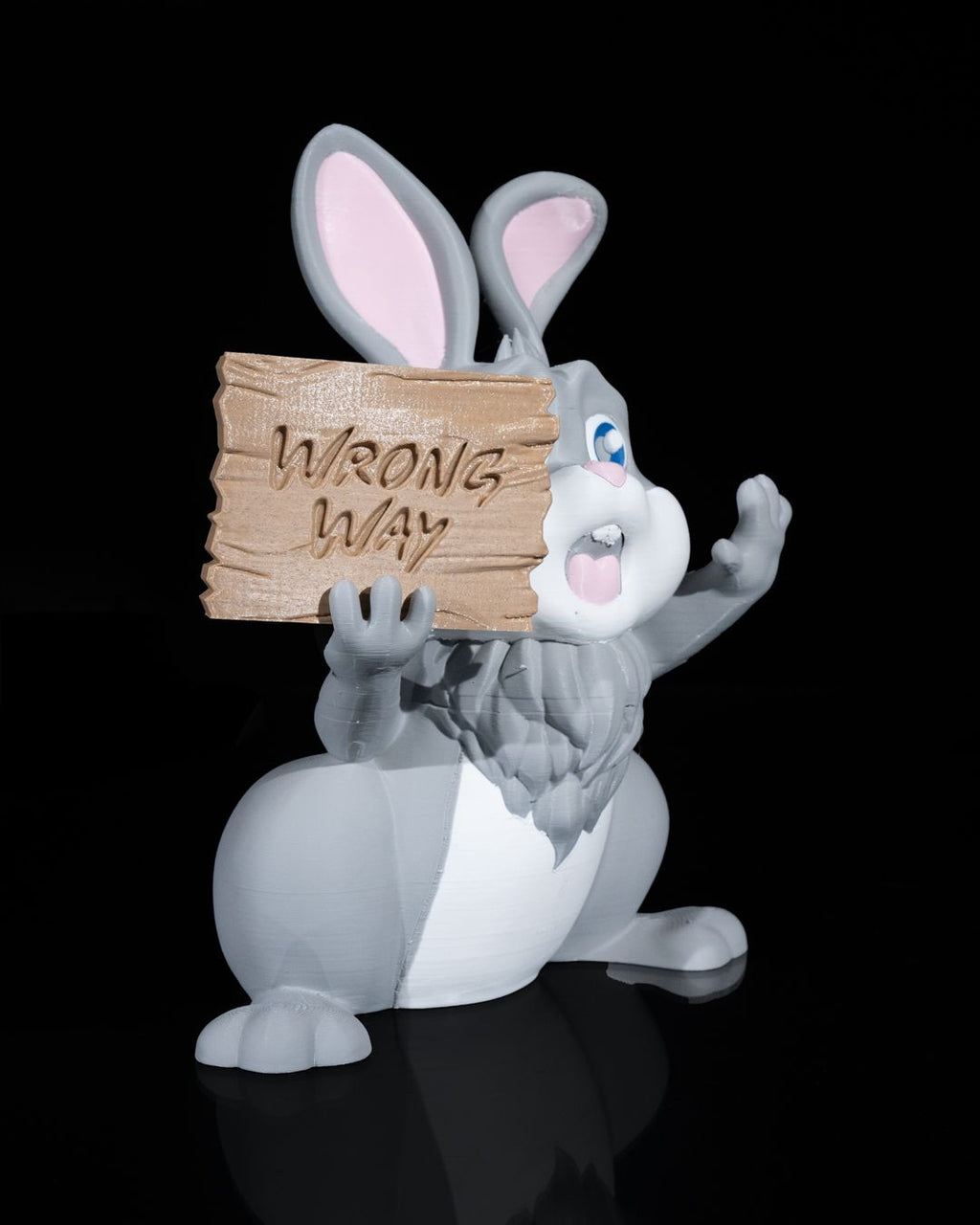 Witzige Hasenfigur Wrong Way – Der lustige Wegweiser für Ostern (22cm) - physisches 3D-Modell, Ansicht 5