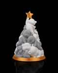 Beary Christmas Bären-Weihnachtsbaum mit goldenem Stern, gestapelte schlafende Bären in Grau und Weiß, goldener Sockel, 19 cm – Münch3D