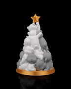 Beary Christmas Bären-Weihnachtsbaum, Rückansicht mit gestapelten Bären in Grau und Weiß, Spitze ohne Stern sichtbar – Münch3D