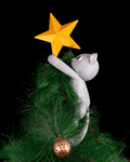 Christbaumspitze Katze kletternd, Rückenansicht am echten Tannenbaum mit goldener Kugel, 27 cm – Münch3D