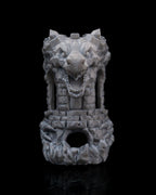 Dragon's Fortress unbemalt in einheitlichem Silbergrau, Frontalansicht Drachenkopf – Lieferzustand 3D-Druck