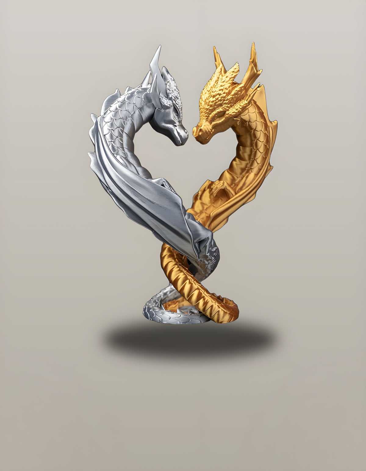 Zwei Drachen formen Herzform, freigestellt, Frontalansicht – Münch3D