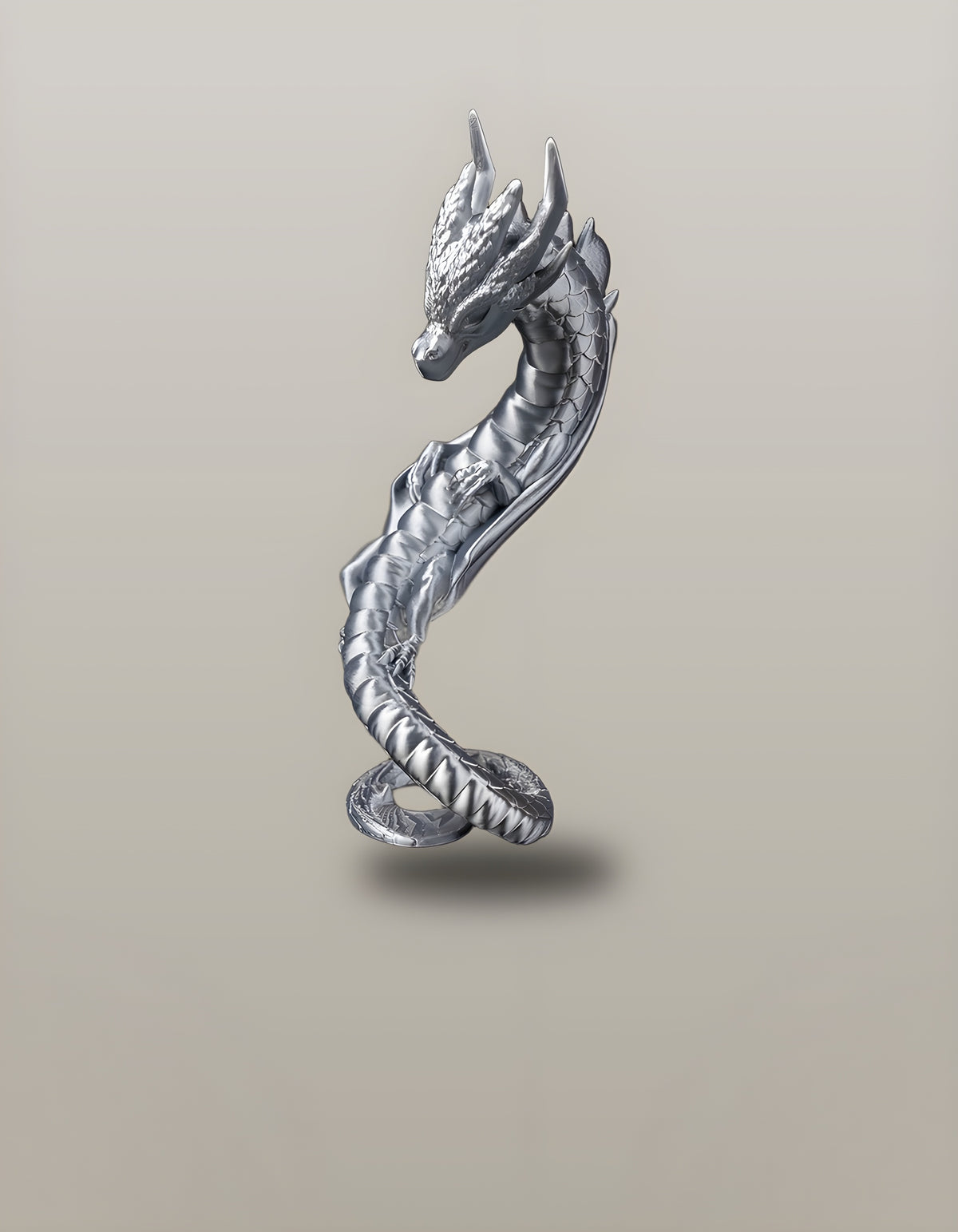 Silber-Drache Einzelansicht, Teil der Herz-Skulptur, freigestellt – Münch3D