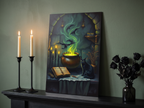 Echtes Produktfoto des Designs 4 – Hexenaltar mit schwarzer Katze als Acrylglas-Wandbild an der Wand, UV-Druck mit Relief-Textur