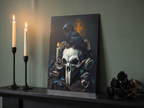 Echtes Produktfoto des Designs 9 – Rabenschädel mit Blütenkranz als Acrylglas-Wandbild an der Wand, UV-Druck mit Relief-Textur