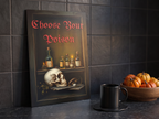 Echtes Produktfoto des Designs 3 – „Choose Your Poison“ als Acrylglas-Wandbild an der Wand, UV-Druck mit Relief-Textur