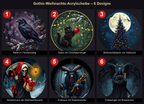 Uebersicht der 6 echten Design-Motive fuer die Gothic-Weihnachts-Acrylscheibe, nummeriert 1 bis 6