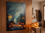 Echtes Produktfoto des Designs 5 – Nebelstraße mit Laternen als Acrylglas-Wandbild an der Wand, UV-Druck mit Relief-Textur