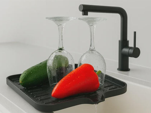 Abtropfbrett mit Ausguss Schwarz – Abtropfschale für Spüle – Münch3D