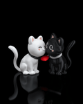 Katzen mit Herz Pärchen-Figur, weiße und schwarze Katze mit rotem Herz zwischen den Köpfen – Münch3D 3D-Druck, Frontalansicht