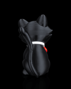 Schwarze Katze der Katzen-mit-Herz-Figur, Rückansicht mit erhobenem Schwanz – Münch3D 3D-Druck vor Schwarz