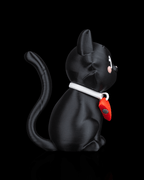 Schwarze Katze der Katzen-mit-Herz-Figur, Seitenansicht mit rotem Herz-Anhänger – Münch3D 3D-Druck