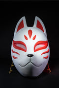 Kitsune Maske Japanisch in Weiß mit rotem Fuchs-Muster, Frontalansicht – 3D-Druck Münch3D (Bemaltes Fotomuster, Lieferung einfarbig)