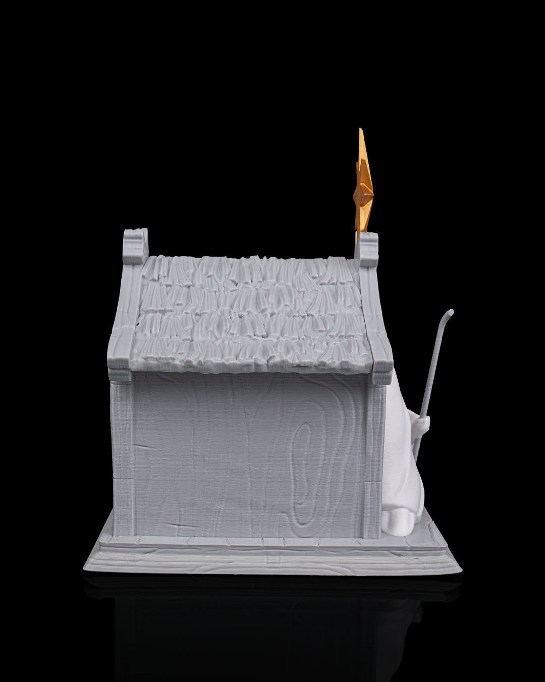 LED Weihnachtskrippe Bright Nativity, Rückansicht mit Holzoptik-Wand und goldenem Stern, Josef-Figur seitlich angeschnitten – Münch3D