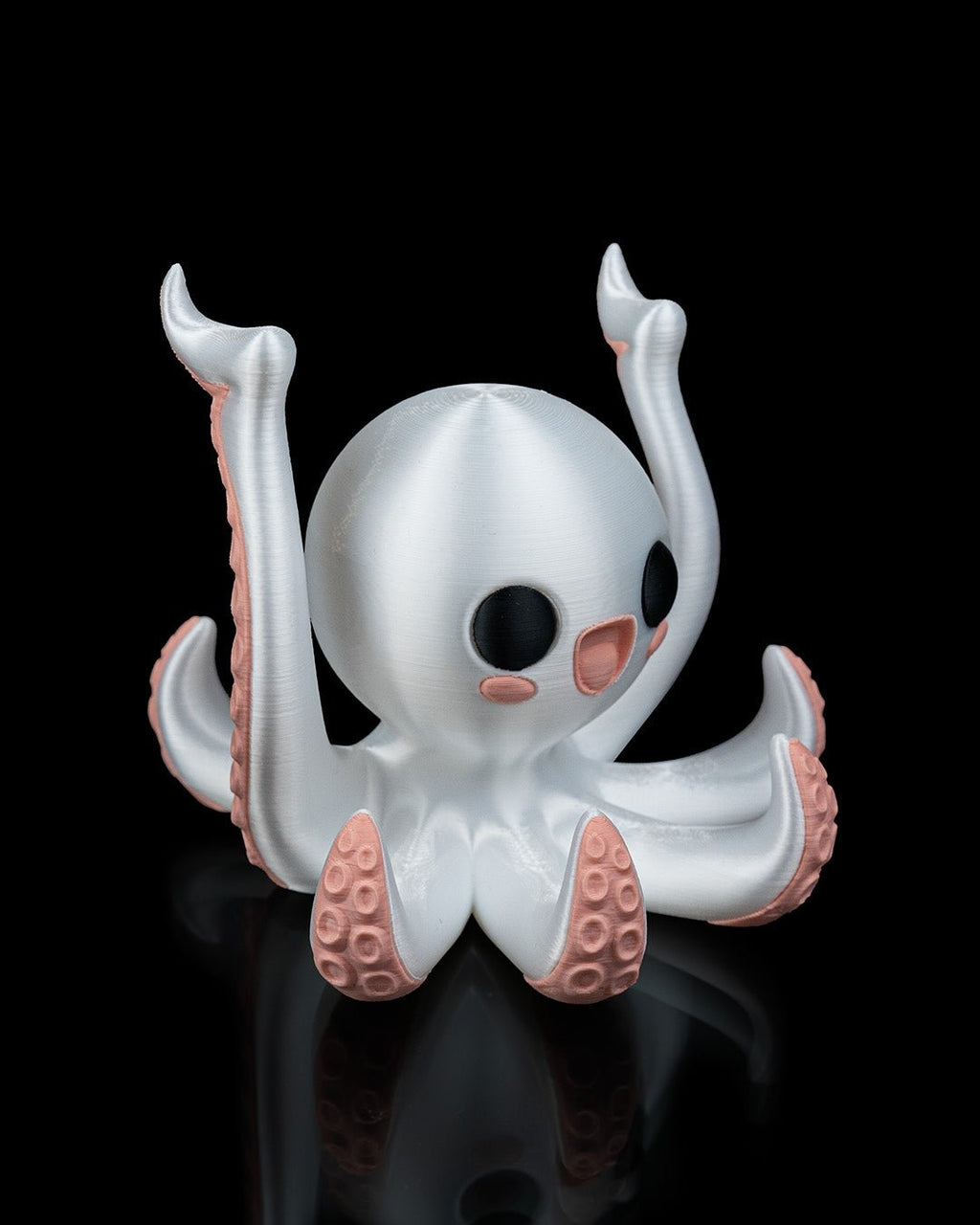 Oktopus Löffelhalter, Ansicht mit rosa Saugnäpfen vor Schwarz, ohne Löffel – Münch3D