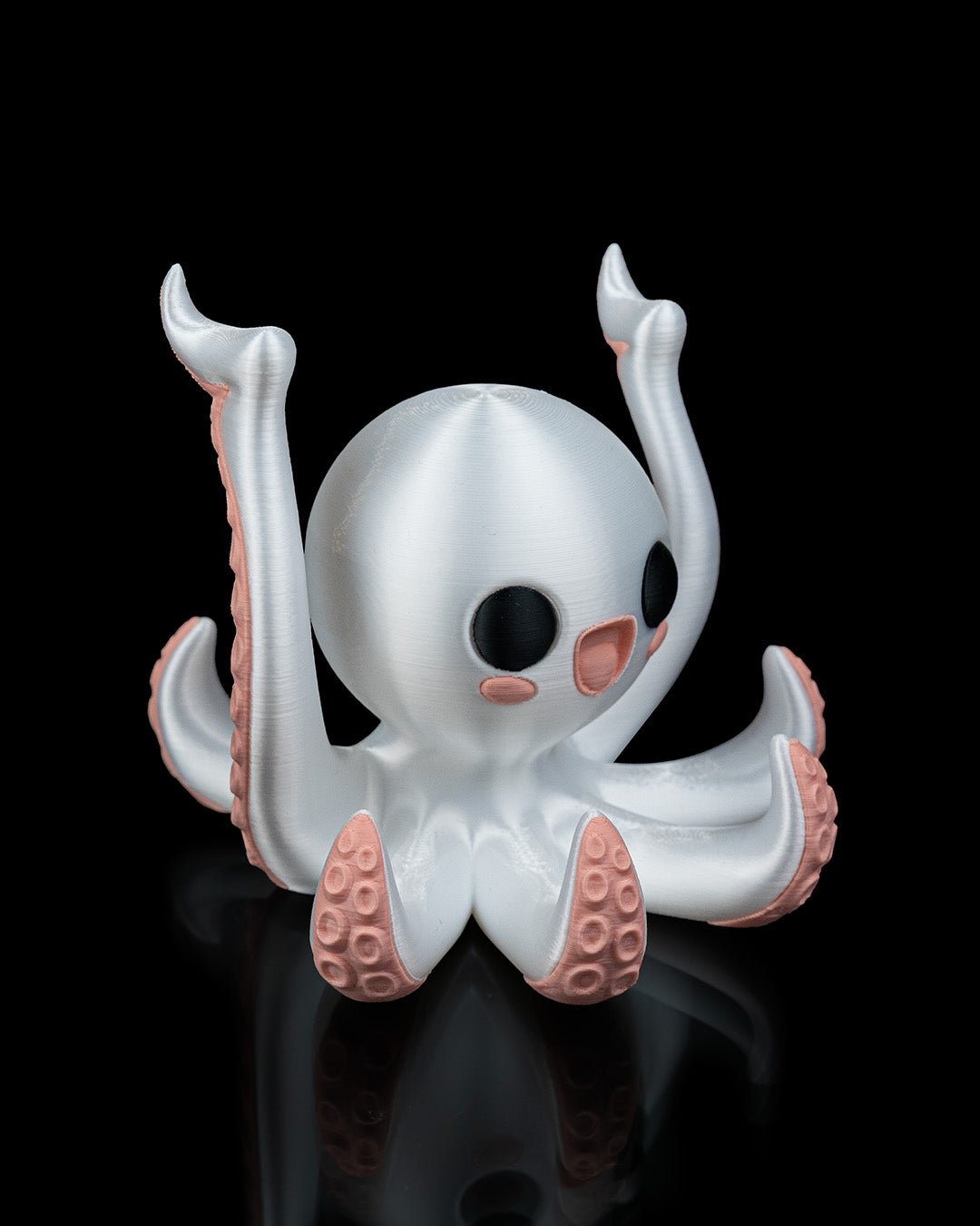 Oktopus Löffelhalter, Ansicht mit rosa Saugnäpfen vor Schwarz, ohne Löffel – Münch3D