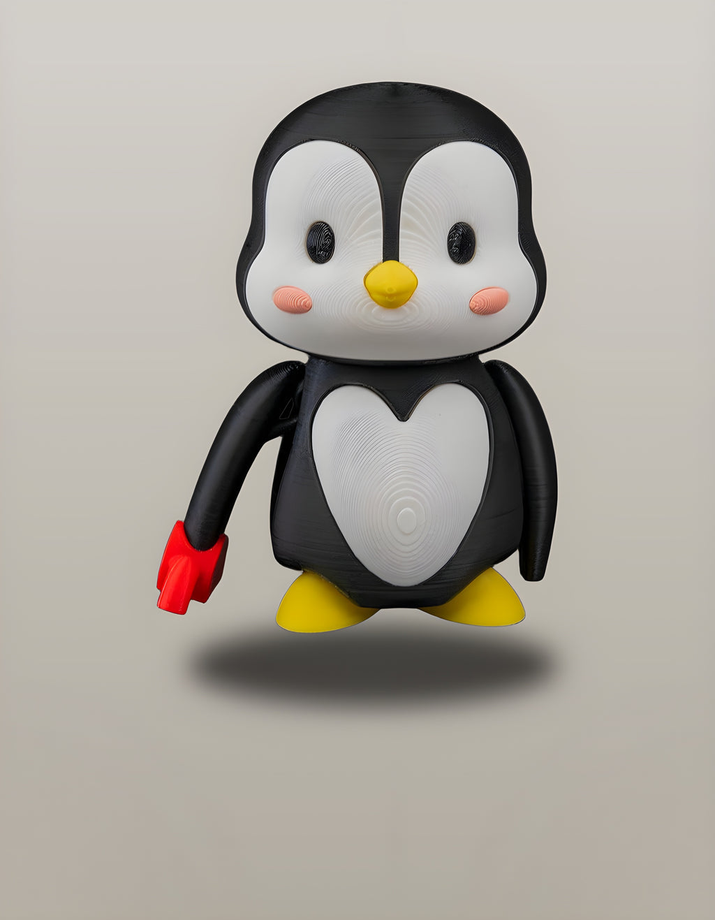 Einzelne Pinguin-Figur mit Herzschloss-Hälfte, freigestellt, Frontalansicht – Münch3D