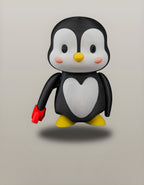 Einzelne Pinguin-Figur mit Herzschloss-Hälfte, freigestellt, Frontalansicht – Münch3D