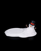 Schneemann Untersetzer, Ansicht schräg von oben ohne Tasse, leere Ablagefläche mit Zylinder und Astarmen – Münch3D