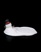 Schneemann Untersetzer, Seitenansicht mit Zylinder und beiden Astarmen, leere Ablagefläche – Münch3D