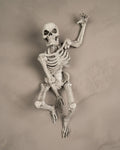 Skelett-Wanddeko 'The Skull' in gealterter Knochenoptik, kletternde Pose an heller Wand montiert