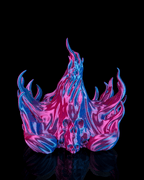 Skullflame Dual Controller-Halter Sockel in Pink-Blau ohne Controller, Frontalansicht freigestellt vor schwarzem Hintergrund, großes Totenkopf-Relief mittig sichtbar.