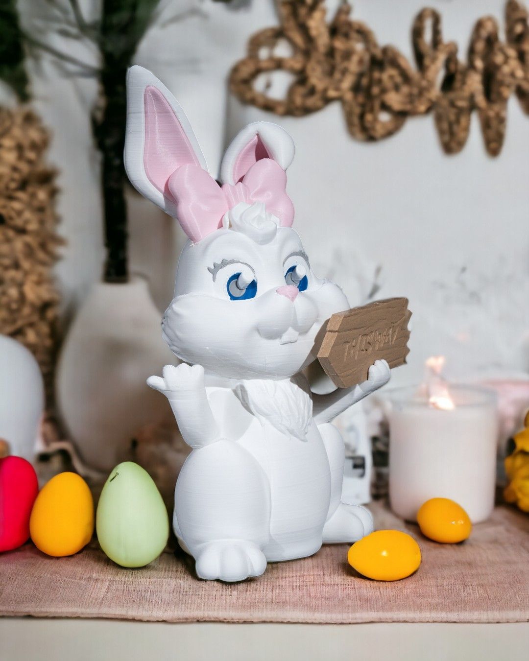 Charmante Hasen-Dame This Way Wegweiser-Figur für Ostern (22cm) - physisches 3D-Modell, Ansicht 1