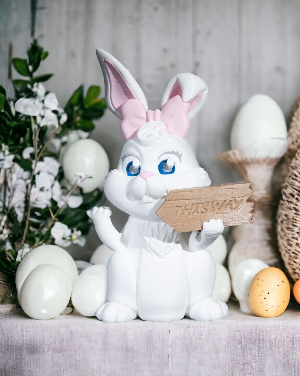 Charmante Hasen-Dame This Way Wegweiser-Figur für Ostern (22cm) - physisches 3D-Modell, Ansicht 2