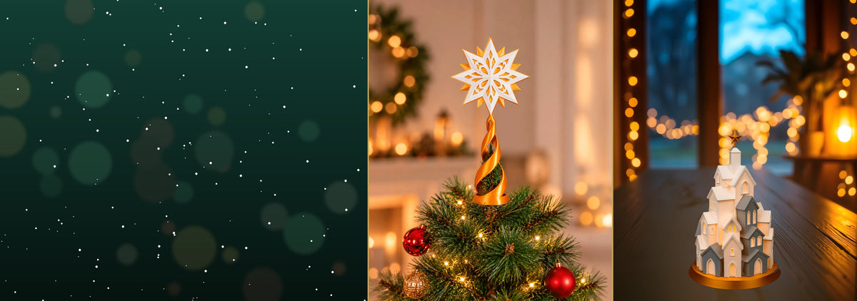 Christbaumspitze Stern auf dem Weihnachtsbaum und LED Winterdorf-Lampe